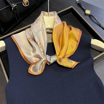 Damen Seidenschal 53cm quadratisch Blumenprint Luxus Hijab Bandana H