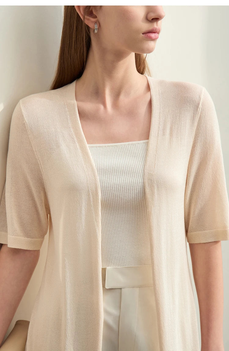 Damen-Strickjacke Micro-Stretch kurz locker einfarbig Sommer