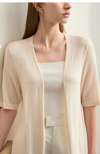 Damen-Strickjacke Micro-Stretch kurz locker einfarbig Sommer
