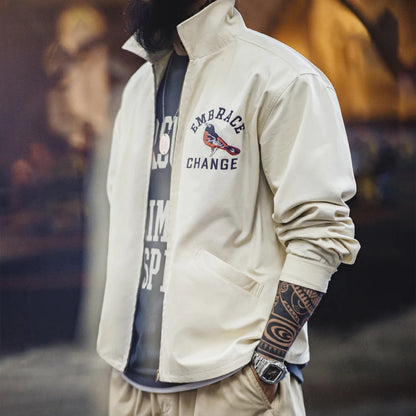 Herren Vintage-gestickte Coach-Jacke im lässigen Stil mit Reißverschluss