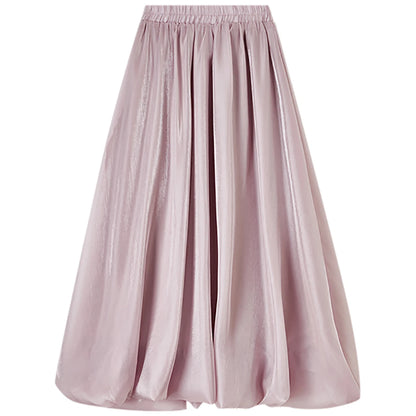 Damen Perlglanzrock im A-Linie Stil mit eleganten Falten und elastischer Taille