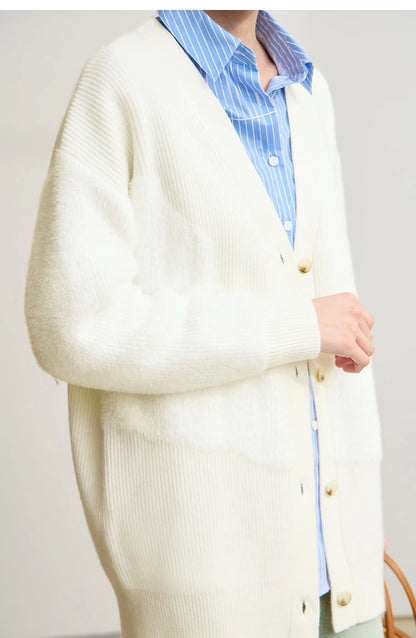 Damen-Strickjacke V-Ausschnitt dick warm locker elastisch Winter