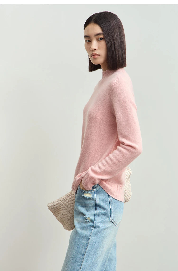 Damenpullover mit Stehkragen, langärmlig, lockerer Schnitt, rosé