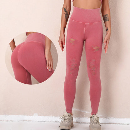Schnelltrocknende Leggings für Damen in Pink, Vorderansicht mit Cut-outs und Gesäß-Detail