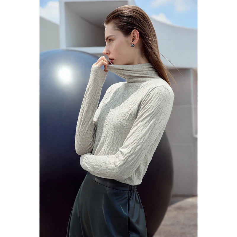 Damen-Rollkragenpullover Wolle Slim einfarbig Büro Winter