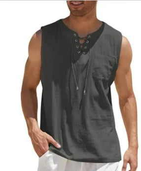 Ärmelloses Herren-Strickoberteil mit Rundhalsausschnitt und Hohldesign – ideal für den Sommer.