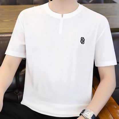Herren T-Shirt mit Schwalbenschwanz-Kragen aus dünner Eis-Seide für den Sommer