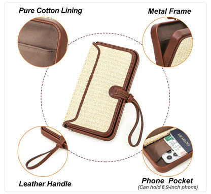 Beige Handytasche mit Lederband und Metallrahmen, innen Smartphone-Fach
