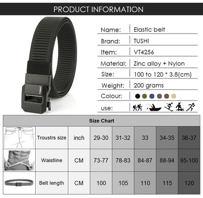Herren-Gürtel aus elastischem Nylon mit automatischer Metallschnalle, 100–120 cm Länge