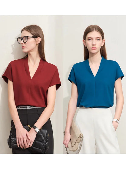 Damen T-Shirt im klassischen Stil mit lässigem V-Ausschnitt und Kurzarm