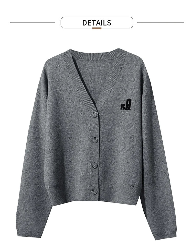 Damen-Strickjacke V-Ausschnitt Raglan einreihig locker vielseitig Herbst