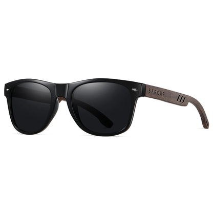 Sonnenbrille Walnussholz schwarz polarisiert UVA/B umweltfreundlich Herren