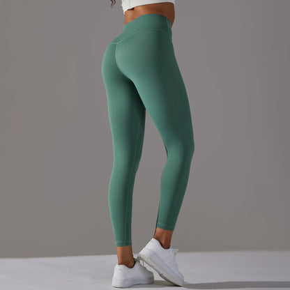 Nahtlose Yogahose, hoch tailliert, grüner Schnitt, 7/8-Länge, eng anliegend