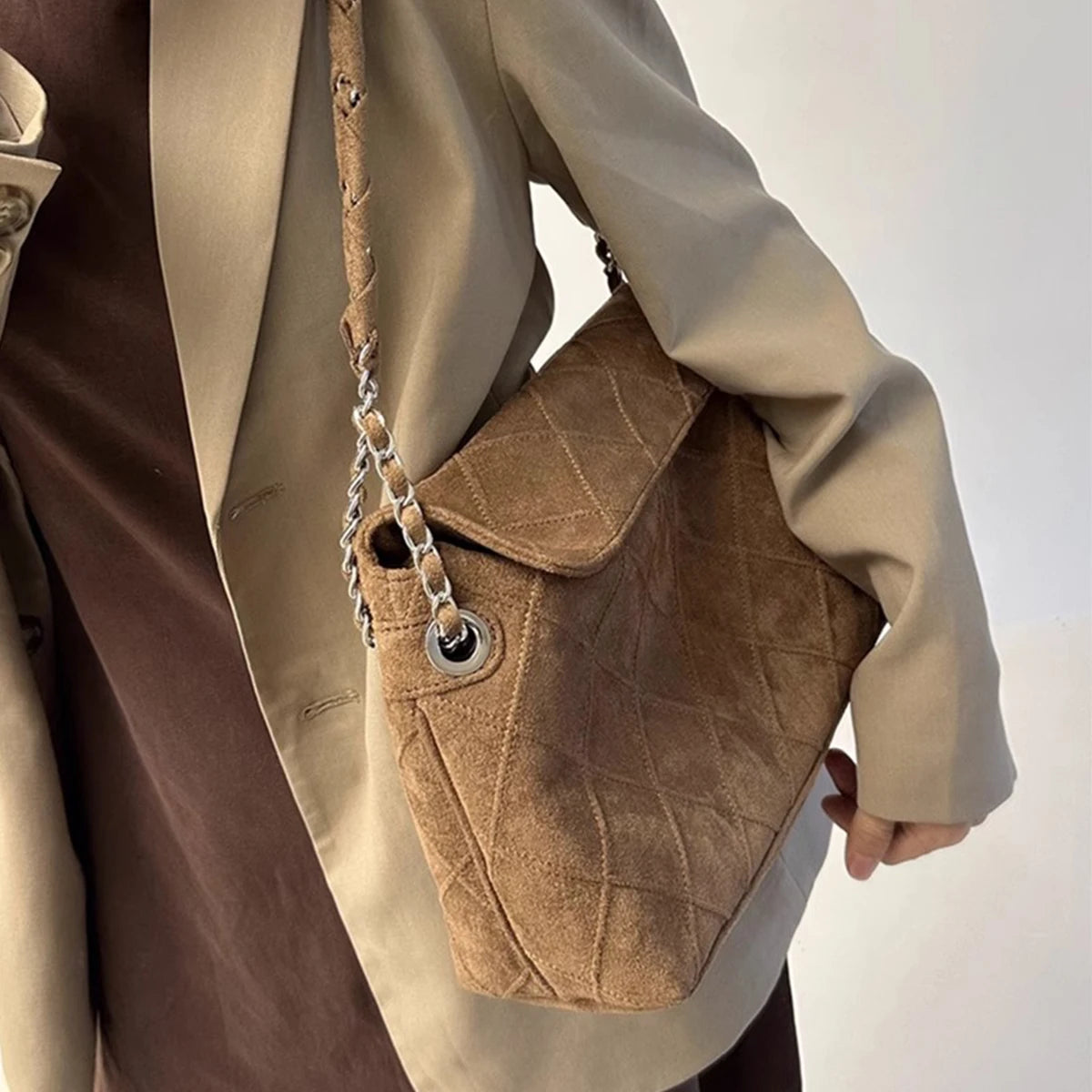 Damen Schultertasche mit großem Fassungsvermögen im Retro-Look