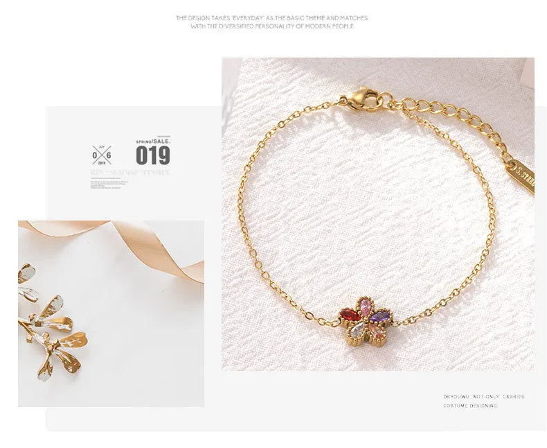 Damen-Armband mit bunten Zirkonia-Blumen aus Edelstahl