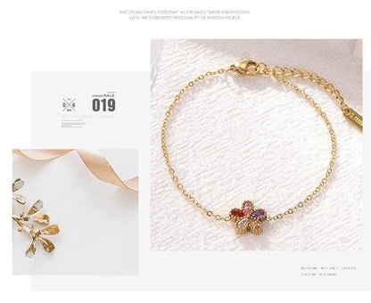 Damen-Armband mit bunten Zirkonia-Blumen aus Edelstahl
