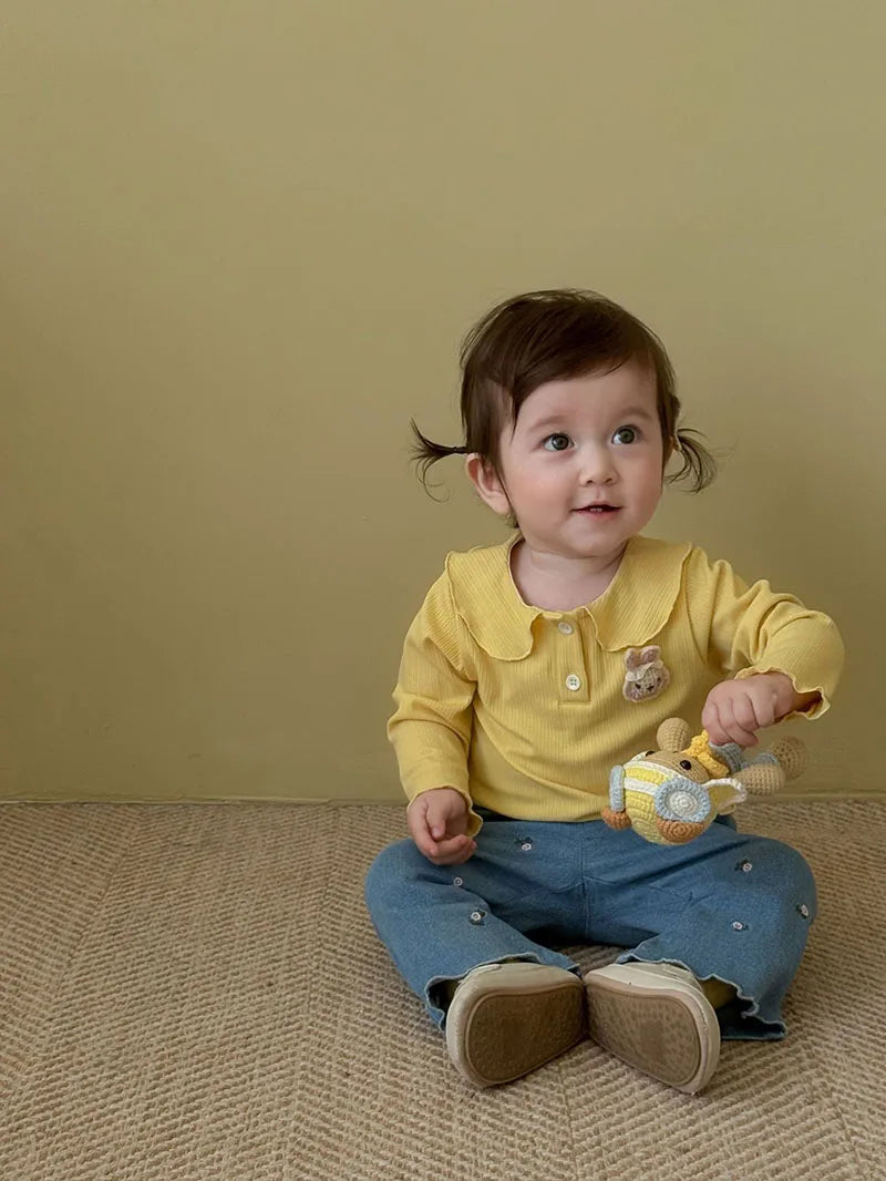 Mädchen Hemd mit süßem 3D Bunny und Kragen für Kinder von 9M bis 5T
