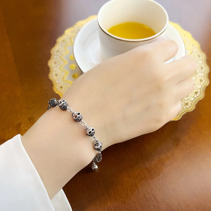 Damen-Armband Totenkopf-Gliederkette Punk aus Sterlingsilber