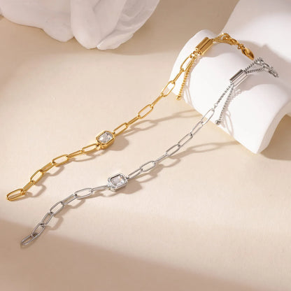 Damen-Kettenarmband mit Zirkonia rechteckig