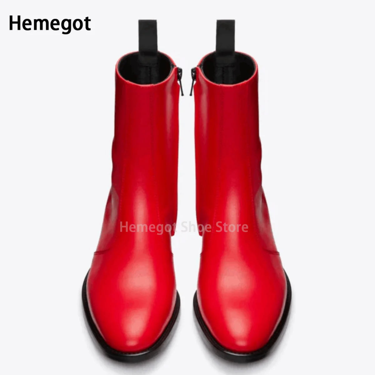 Rote Chelsea-Boots im Paaransicht, hinten mit gepolsterten Schaftrand-Öffnungen