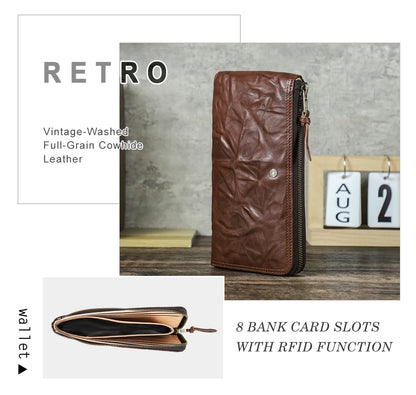 Herren Echtleder Lange Geldbörse Vintage RFID Handyfach 8 Kartenfächer Geschenk