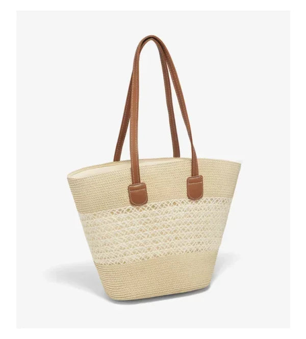 Damen Strandtasche Aus Stroh Mit Reißverschluss Und Großem Fassungsvermögen