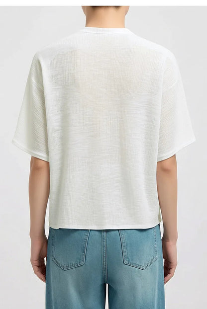 Damen-Rundhalspullover Fledermausärmel locker transparent Viskose Sommer