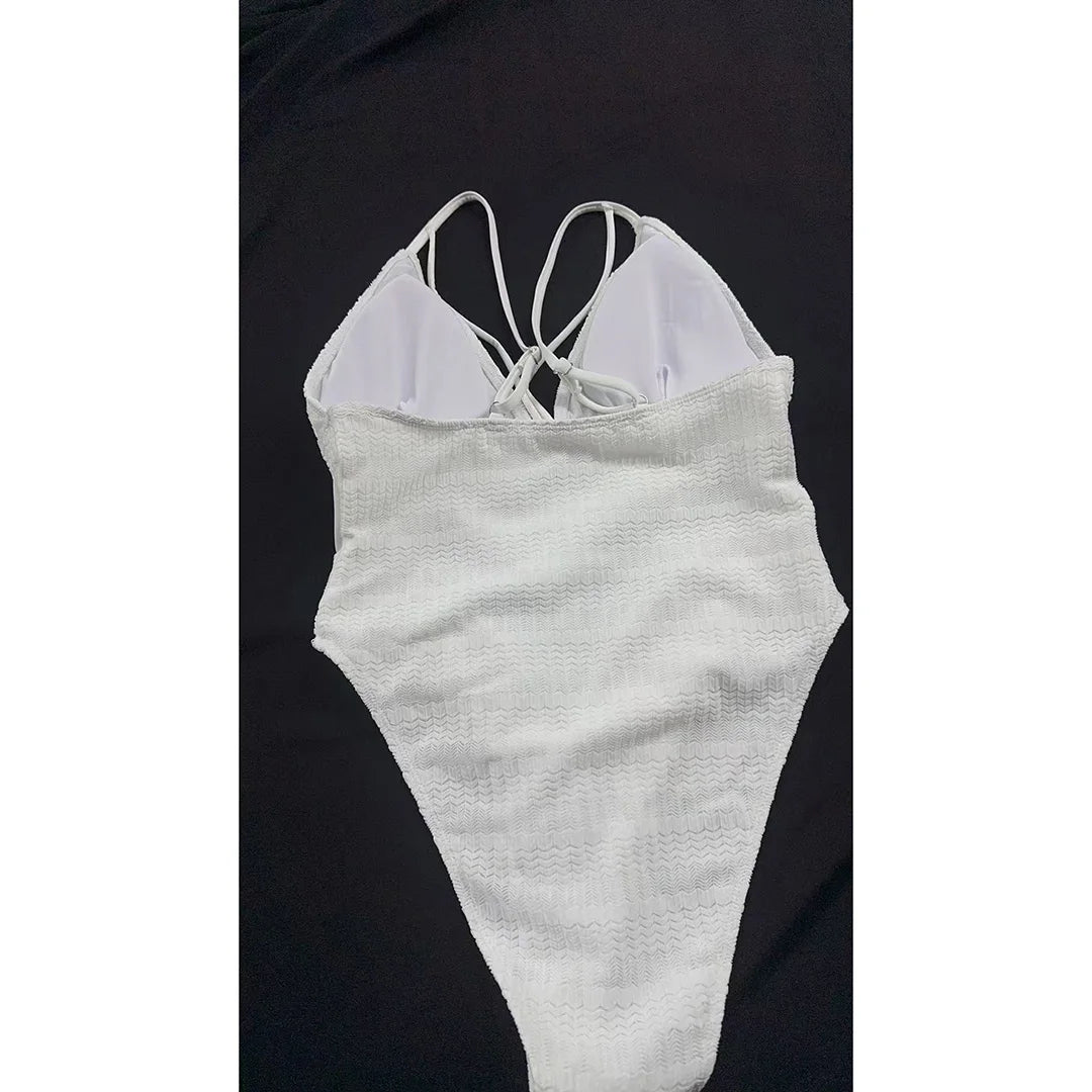Damen-Badeanzug V-Ausschnitt Mesh High-Leg Monokini 5 Farben