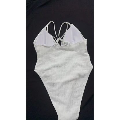 Damen-Badeanzug V-Ausschnitt Mesh High-Leg Monokini 5 Farben