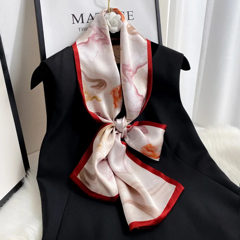 Damen Seidenschal dünn Taschenband Foulard Haarband Stirnband bedruckt