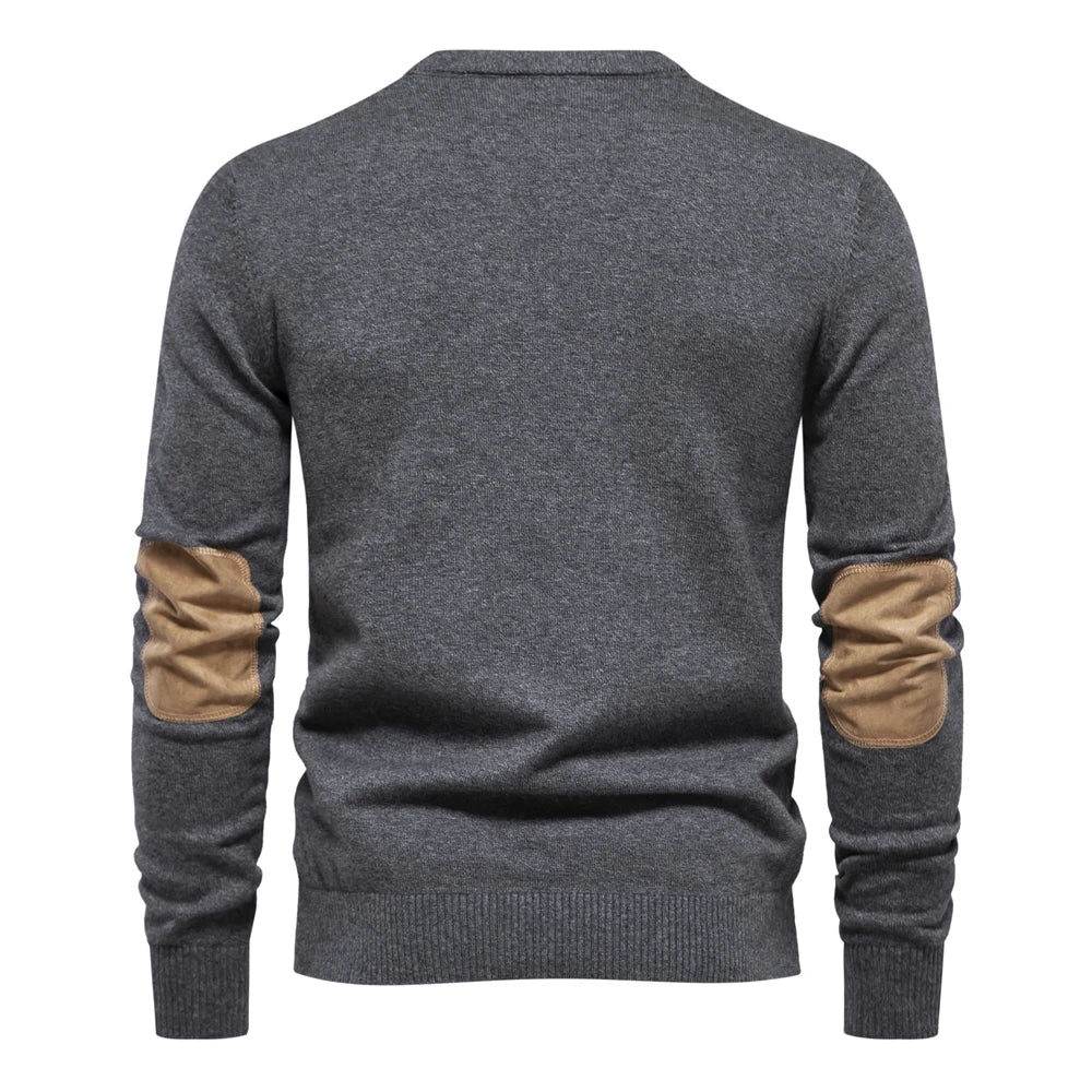 2023 neuer Herbst Baumwoll pullover für Männer o Hals Patchwork Ärmel Pullover Männer einfarbig warme Winter Herren Pullover
