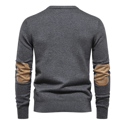 2023 neuer Herbst Baumwoll pullover für Männer o Hals Patchwork Ärmel Pullover Männer einfarbig warme Winter Herren Pullover