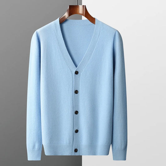 Herren Strickjacke Frühling und Herbst Basic Strick pullover aus reiner Wolle Herren große lose V-Ausschnitt Mantel reine Farbe Freizeit jacke Top