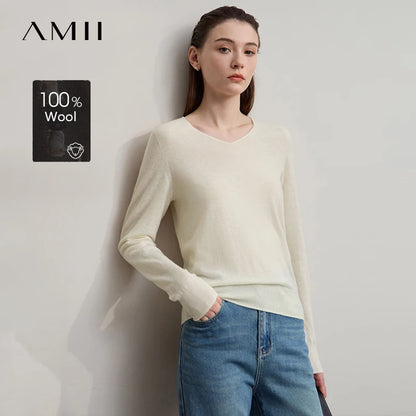Damen V-Ausschnitt Pullover 100 % Wolle vielseitig Langarm Herbst