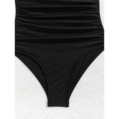 Damen Badeanzug U-Ausschnitt gerüscht hoher Beinausschnitt Monokini gepolstert