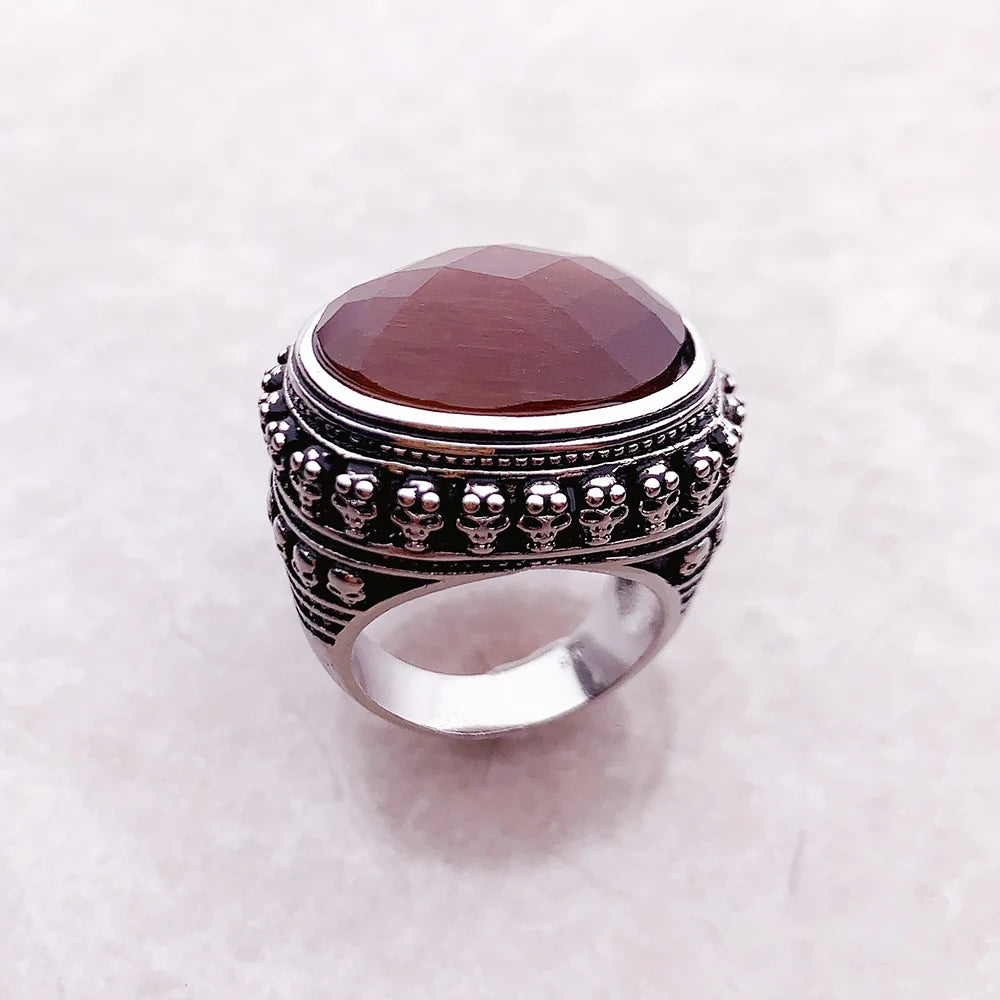 Damen-Ring Tigerauge Totenkopf Vintage aus Sterlingsilber