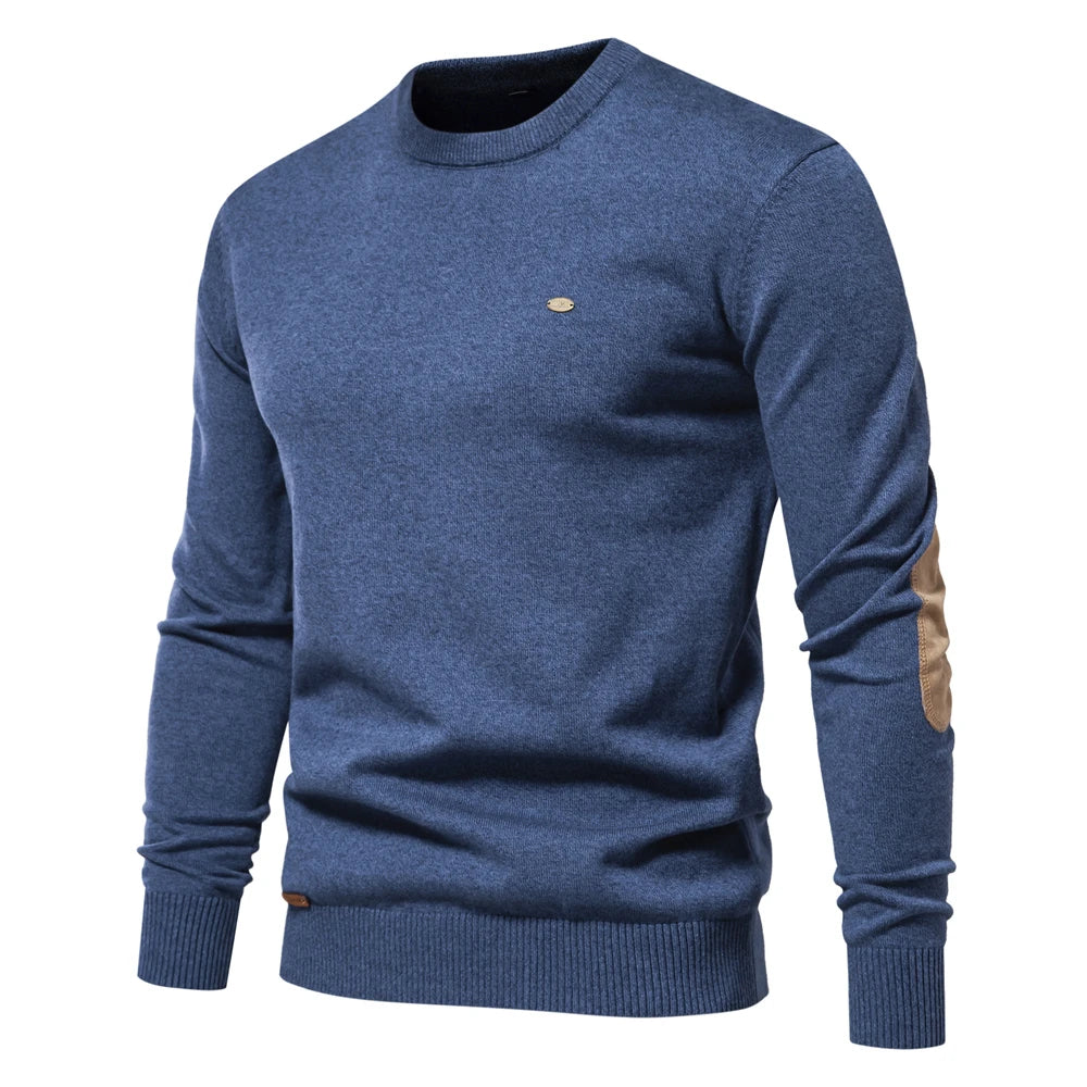 2023 neuer Herbst Baumwoll pullover für Männer o Hals Patchwork Ärmel Pullover Männer einfarbig warme Winter Herren Pullover