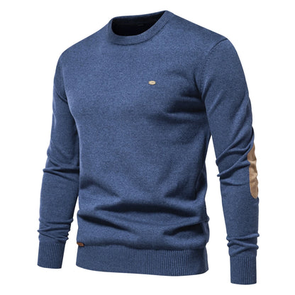 2023 neuer Herbst Baumwoll pullover für Männer o Hals Patchwork Ärmel Pullover Männer einfarbig warme Winter Herren Pullover