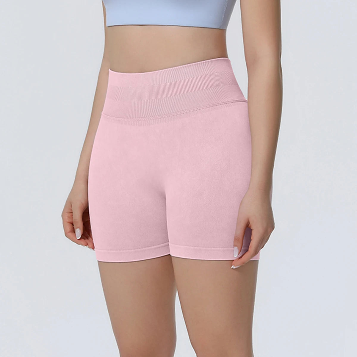 Athlevo nahtlose Yoga-Shorts in rosé, gerader Beinverlauf, hoher Bund