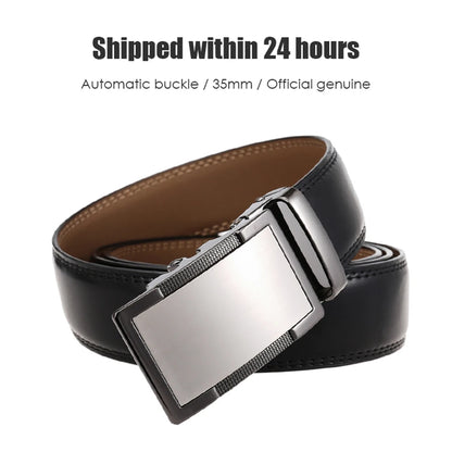 Herren-Gürtel aus Echtleder 35 mm Breite mit Silberner Automatik-Schnalle für Business und Alltag