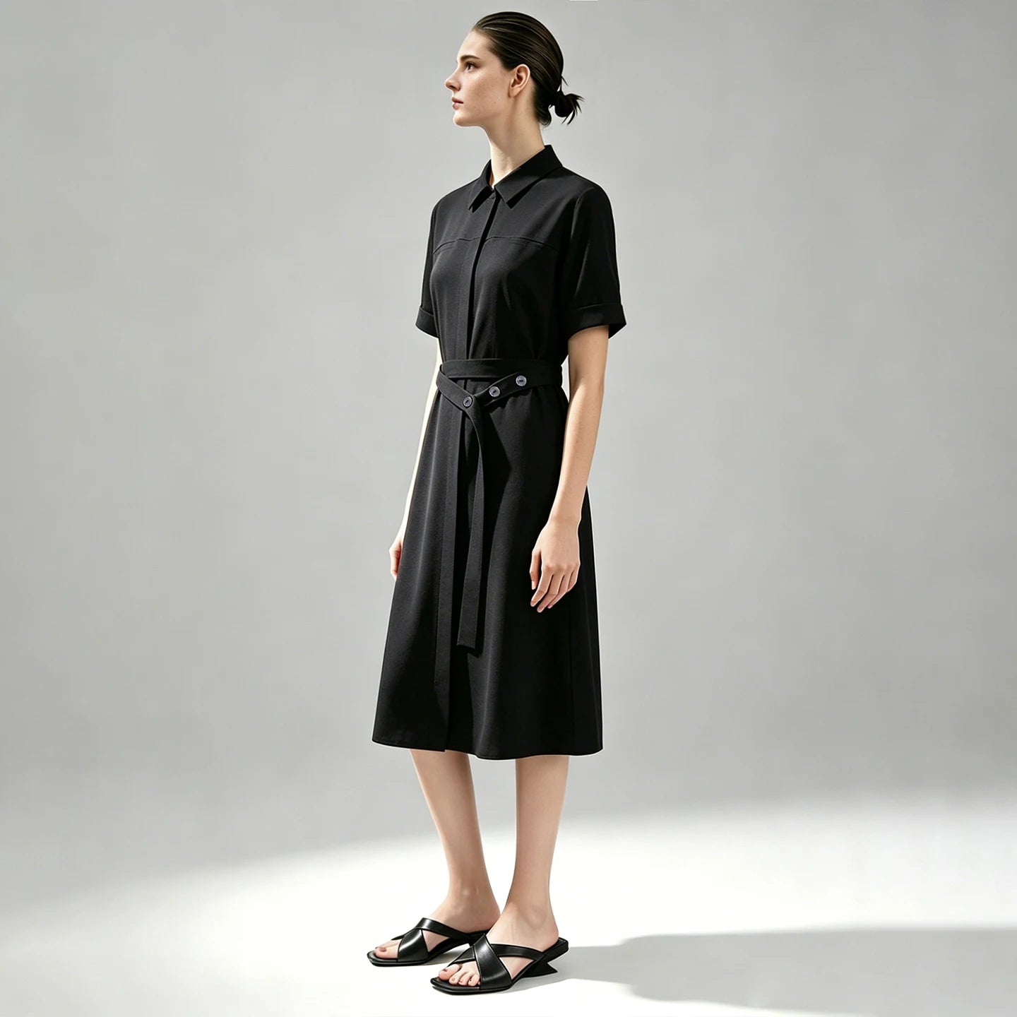 Stylisches Damen Kleid Mit Reverskragen Und Gürtel Modern Und Locker