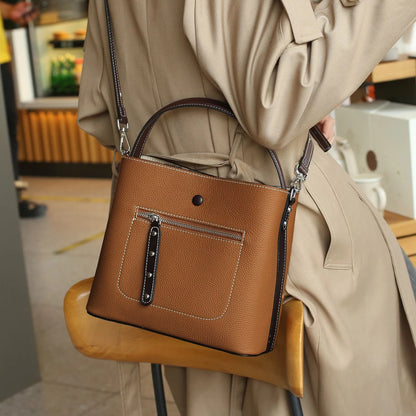Damen-Handtasche aus echtem Leder im Bucket-Stil mit großem Fassungsvermögen Alltagstauglich