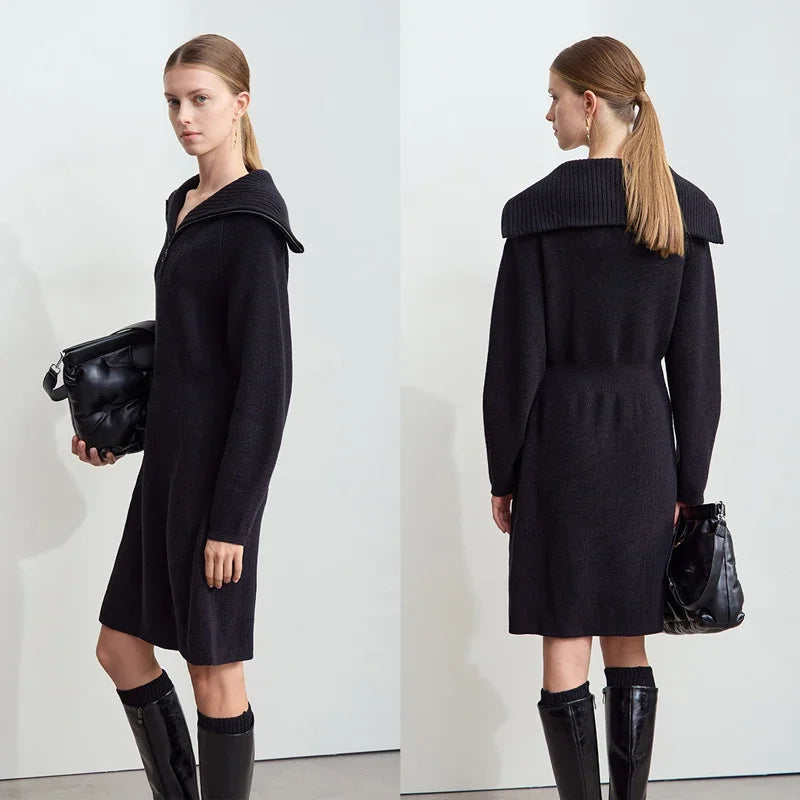 Casual Strickkleid Mit Reißverschluss Und Stretch Für Damen