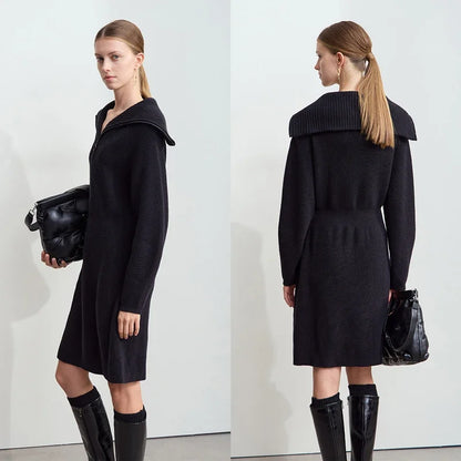 Casual Strickkleid Mit Reißverschluss Und Stretch Für Damen
