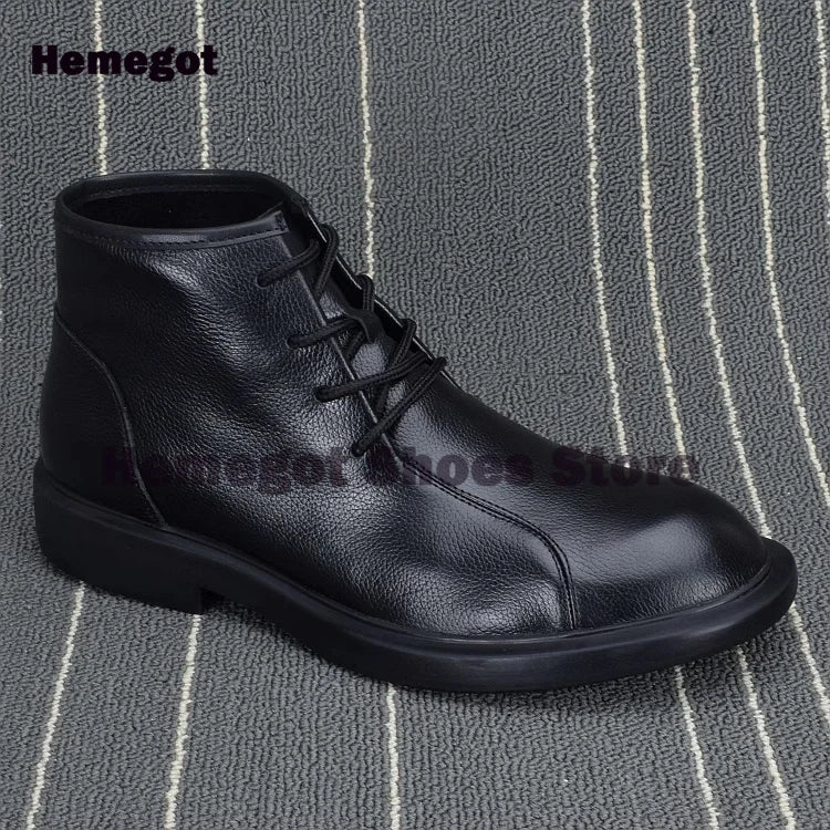 Men's Lace Up High Top Boots Soft Soled Soft Leather Breathable Durable Men's Leather Booties Cowhide Black Leather Men Shoes