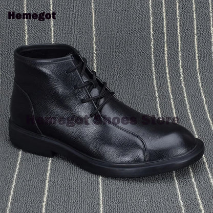 Men's Lace Up High Top Boots Soft Soled Soft Leather Breathable Durable Men's Leather Booties Cowhide Black Leather Men Shoes