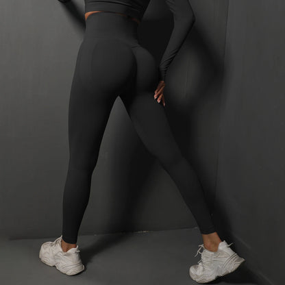 Nahtlose Yoga-Leggings mit hoher Taille, schwarze Farbe, eng anliegend