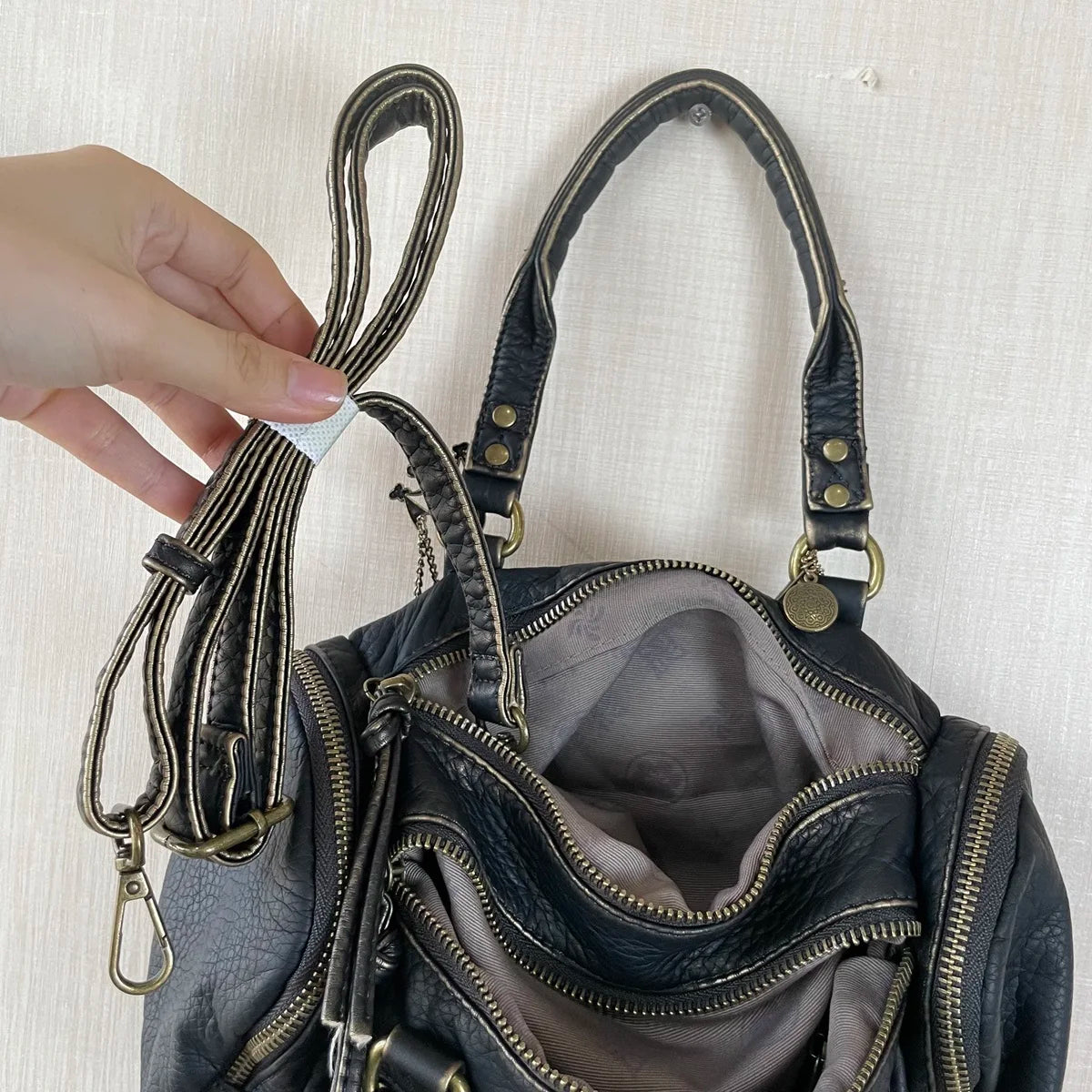 Damen-Handtasche Mit Top-Griff Und Reißverschluss Aus PU-Leder In Vintage-Optik Und Viel Stauraum