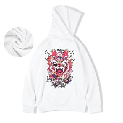Winter Herren Lion Dance Grafik Pullover Hoodies Y2K Streetwear Fleece Mit Kapuze Sweatshirt Hip Hop Mode Übergroße Hoody Kleidung