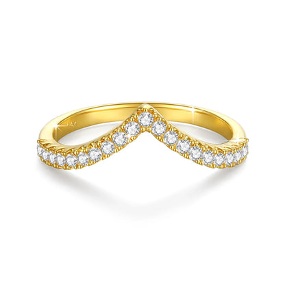 Damen-Ring aus 14 Karat Gold, V-Form Mit Moissanit, Zertifikat 585, Valentinstag Geschenk